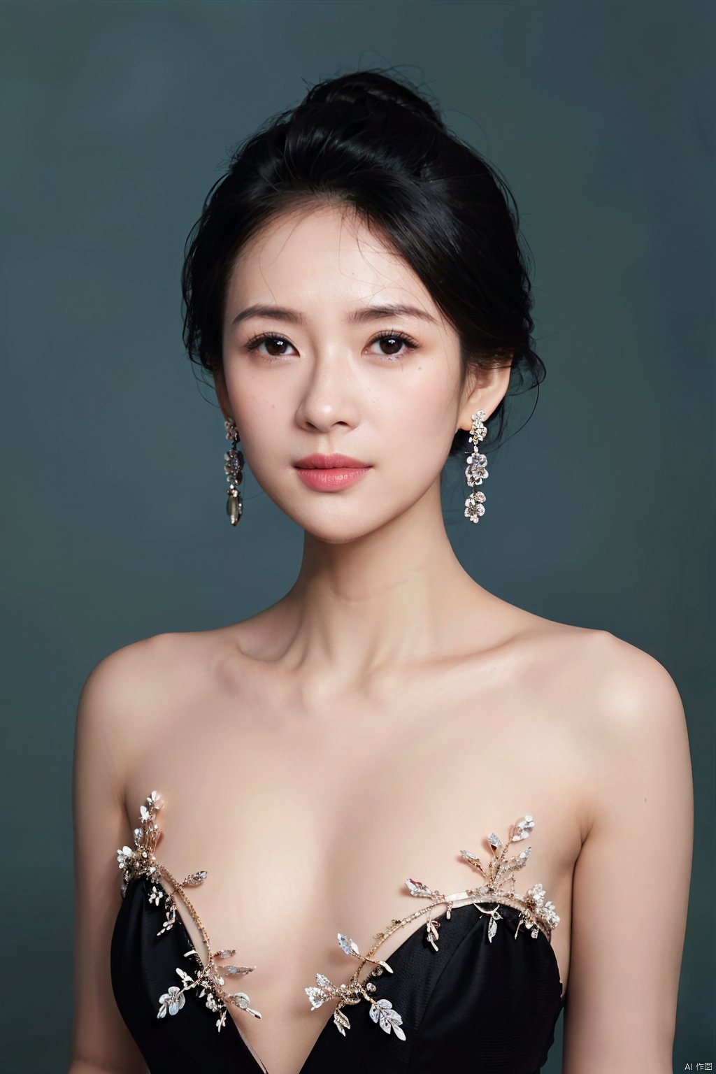  1girl, cleavage,hug breasts,Breast lateral leakage,earrings, solo, Low cut evening gown,jewelry, blue_background, realistic, upper_body, sleeveless, lips, long_hair, brown_eyes, big breasts, evening dress, looking_at_viewer, nose, black_hair,
( chiaroscuro,Fujicolor, UHD, super detail ,raw,85mm,f/1.2,FujifilmXT4,), yiyi, chaoyue, aunt, teacher, xiaolu, zhoudongyu, liuyan, qiangshen, zuo, lichun, xiaoyuer, xueping, hongzhenyin, nana, xiaowen, chuxi, chunchun, mojing, SaayaIrie, xiaonizi, yanba, jiejing, xiaofei, xueli, lianhua2.0, lingsha, ajuan, mengqi, rela, hongxia, quanzhen, tianxiu, bobo, alin, wuyun, xiaoqing, yangyang, chenchen, qiaoer2.0, qiao, wawa, fanfan, jiaxin, qiaoxin, xiaoxue, jiayu, yaochen, tong, xiaoya, 040,again,萌萌, nongnong, yueyue, nannan, rui, qing, alian, jingjing, jiangyue, yumi, xinxin, weiqiu, SQface, zhangling, lingling2.0, suren, yanzi, zhaolusi, yuner, sun2.0, Zhangziyi