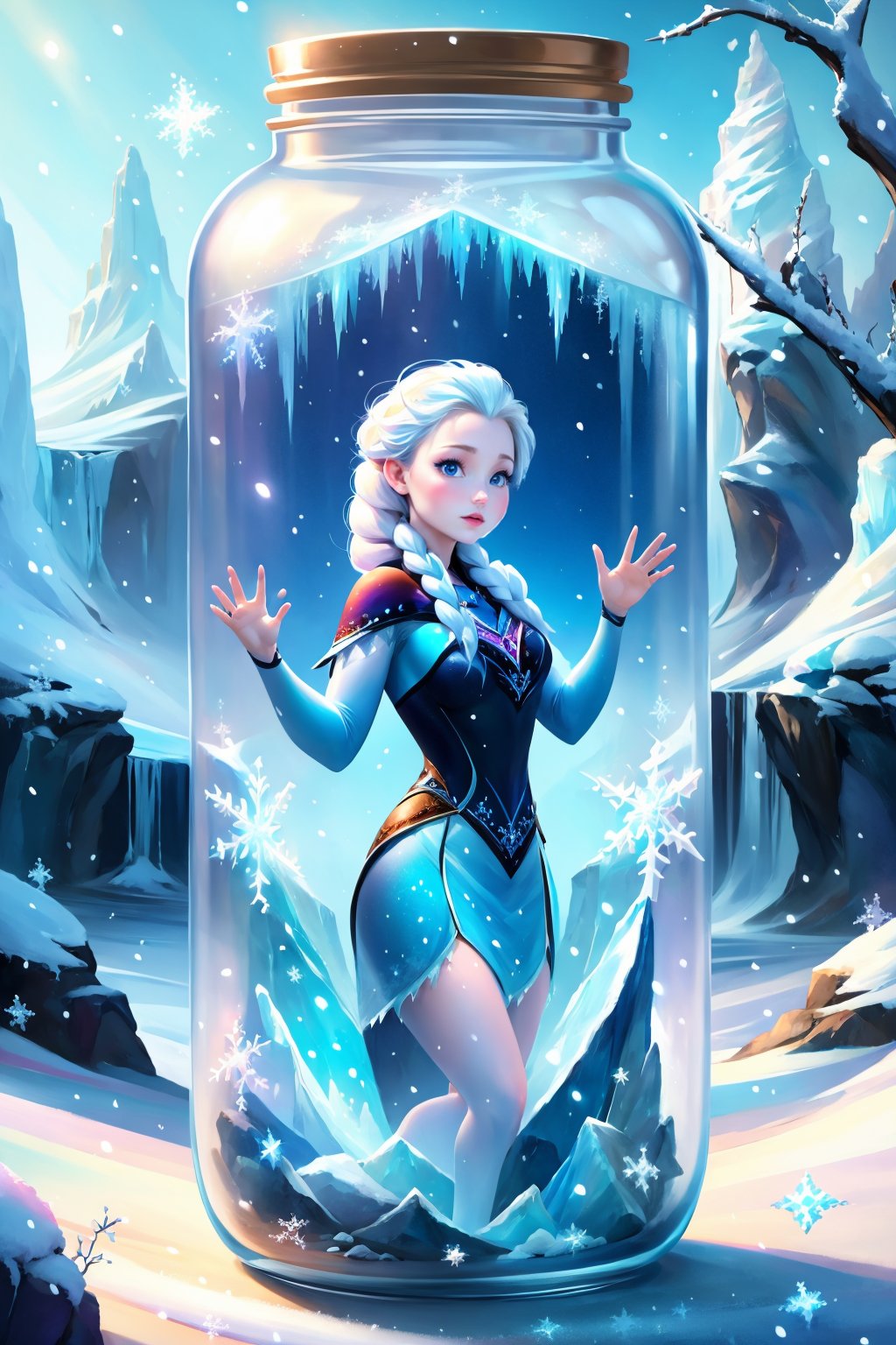 1 girl, frozen, blue theme, nature, realistic