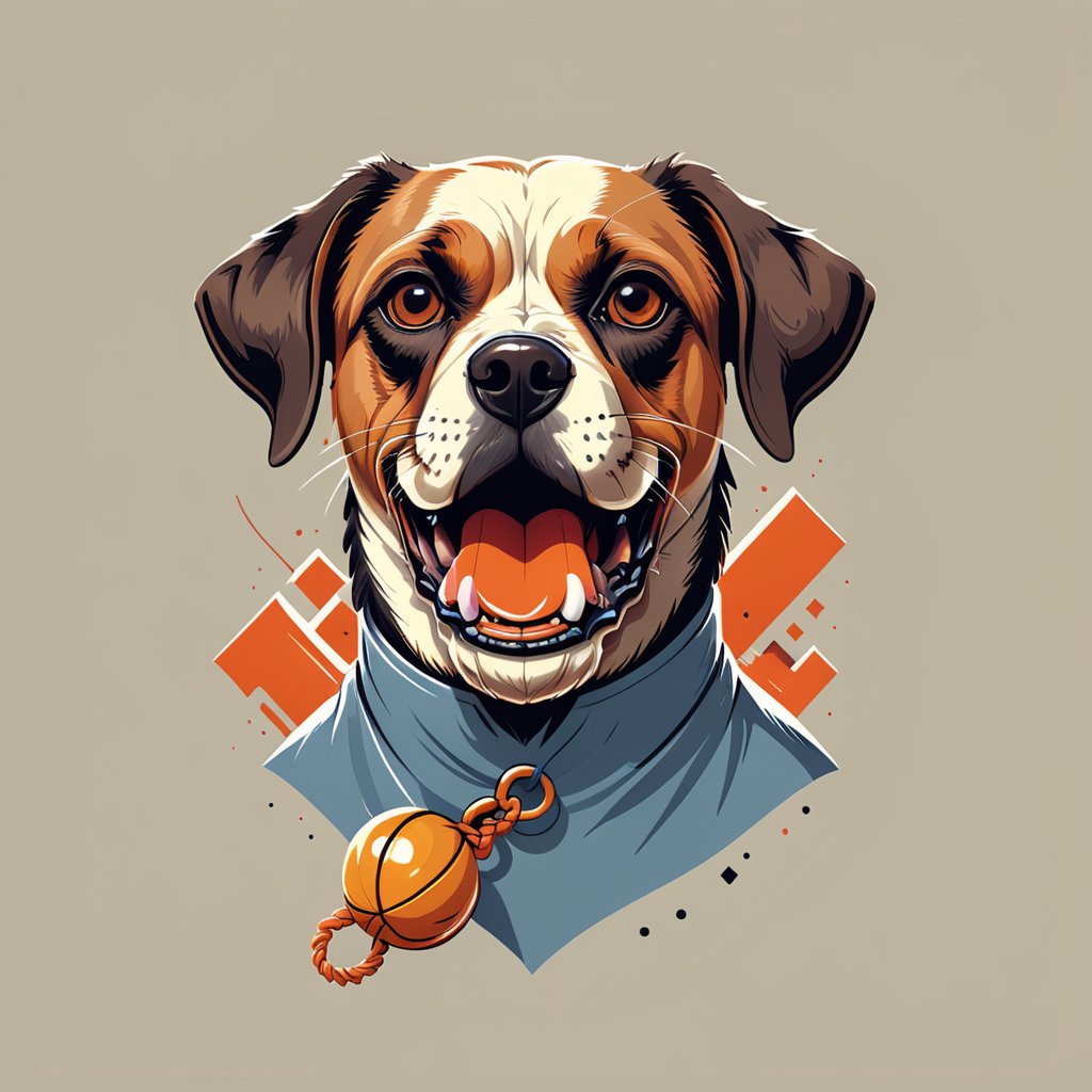 Excellence masterpice T-shirt design illustration of an dog with toy on its mouth, sharper, clean lines, outline, muted colors, minimum details, minimal detalled,tshirt design