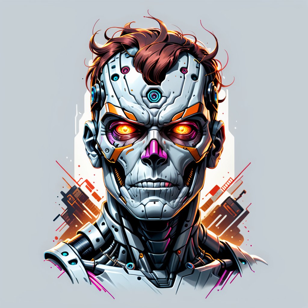 Excellence masterpice T-shirt design illustration of an cyborg, sharper, clean lines, outline, muted colors, minimum details, minimal detalled,tshirt design