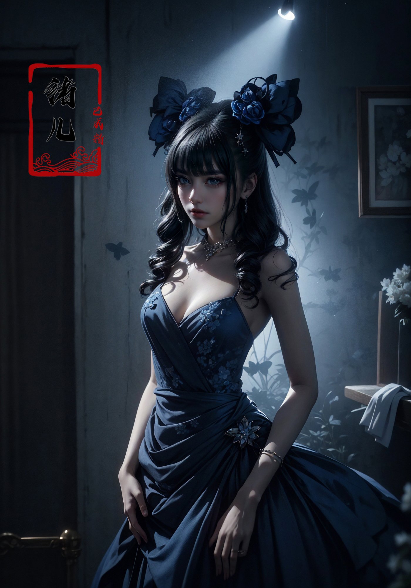 dark gray and blue, <lora:绪儿- 夜蝶cinematic sets:0.8>