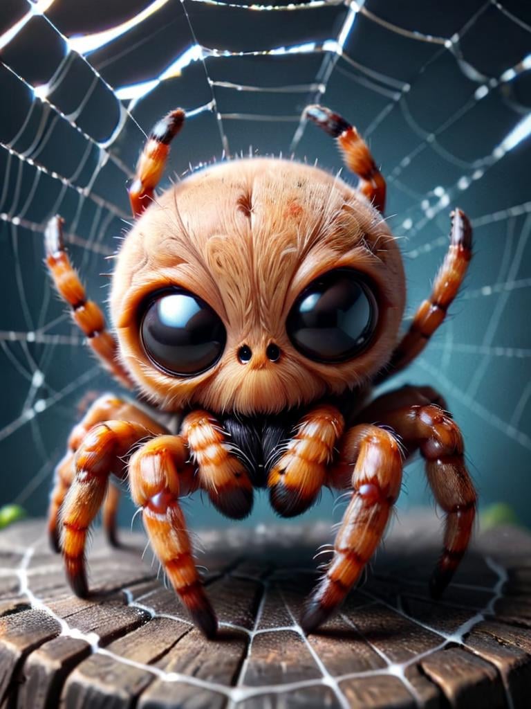 zhibi, chibi, animal spider, small spider, chibi spider, cute happy spider, sitting in a spiderweb <lora:zhibi:1>