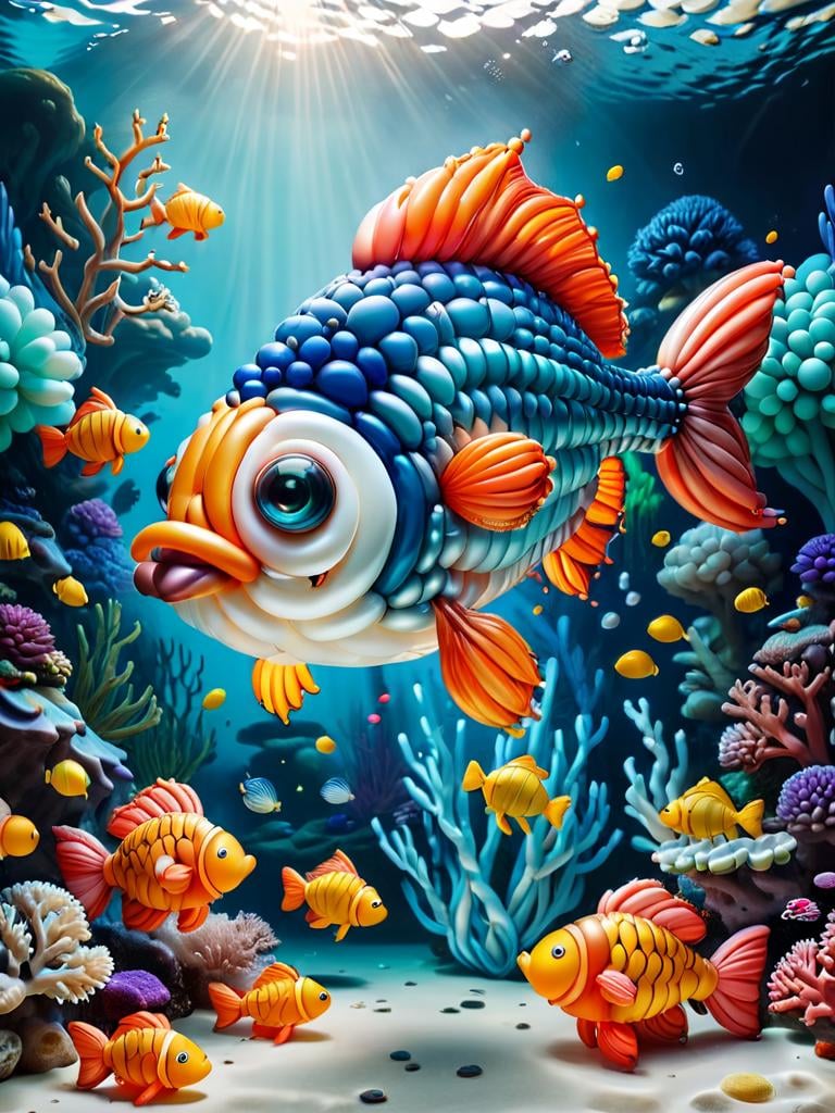 baloonz, fish made out of baloons, fish, baloon fish, underwater scene, coral reef made out of baloons <lora:baloonz:1>