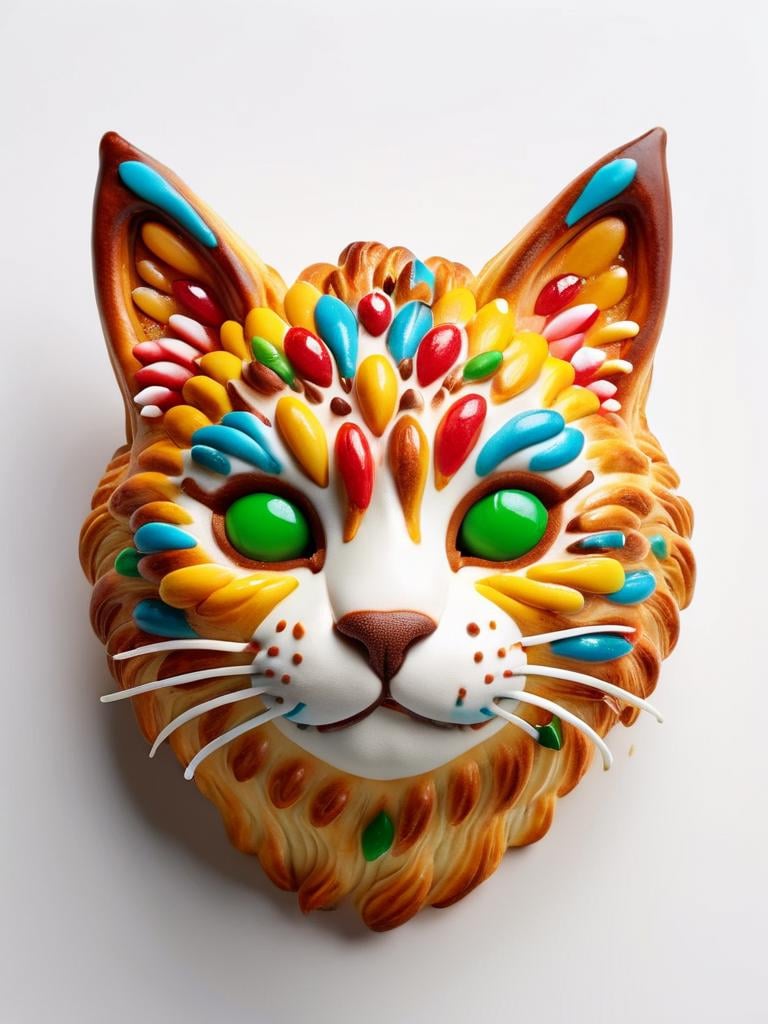 3d Splash art, a cat head, ((white background)), epic Instagram, artstation, splash style of colorful paint, contour, hyperdetailed intricately detailed,  pastry <lora:pastry-sdxl:1>