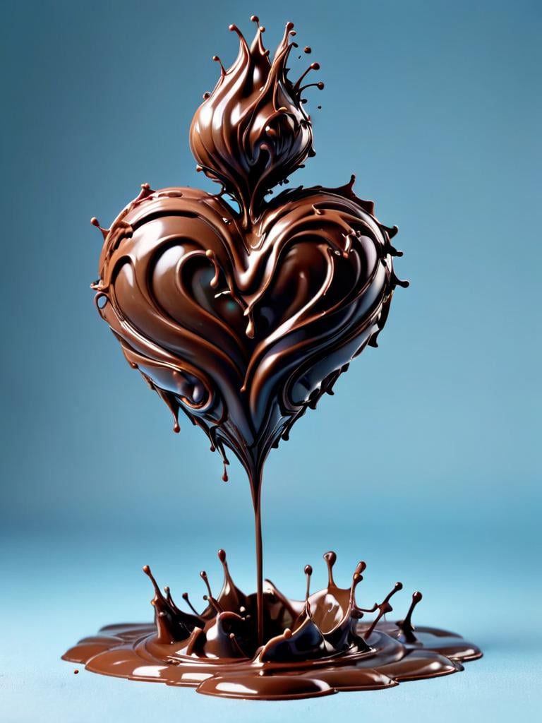 cofzee, a chocolate heart shaped sculpture with a drip of chocolate <lora:cofzee:1>