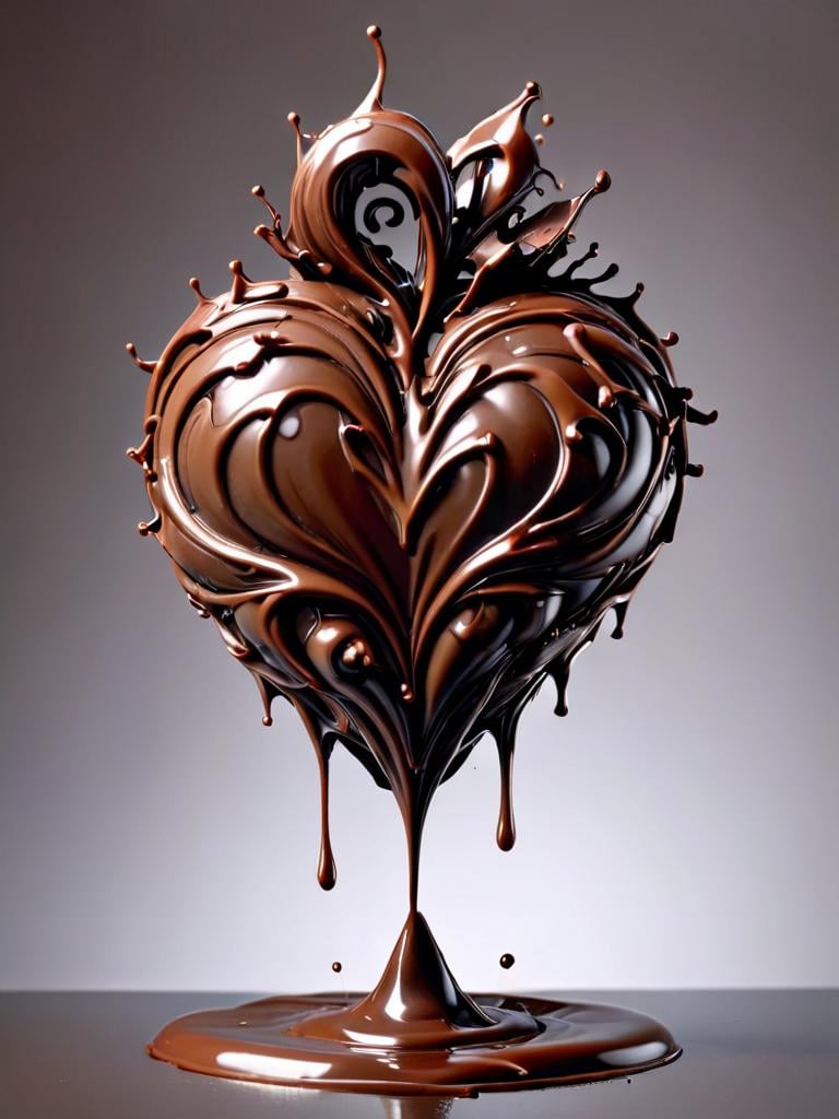 cofzee, a chocolate heart shaped sculpture with a drip of chocolate <lora:cofzee:1>