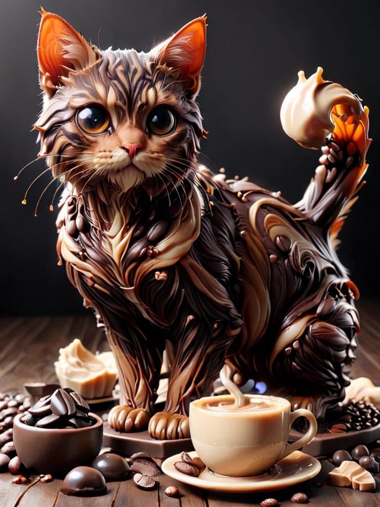 cofzee, a cat coffee beans and chocolate <lora:cofzee:1>