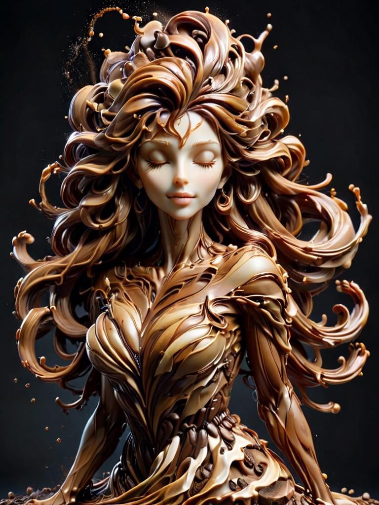 cofzee, a statue of a woman with a flowing hair, made out of coffee <lora:cofzee:1>