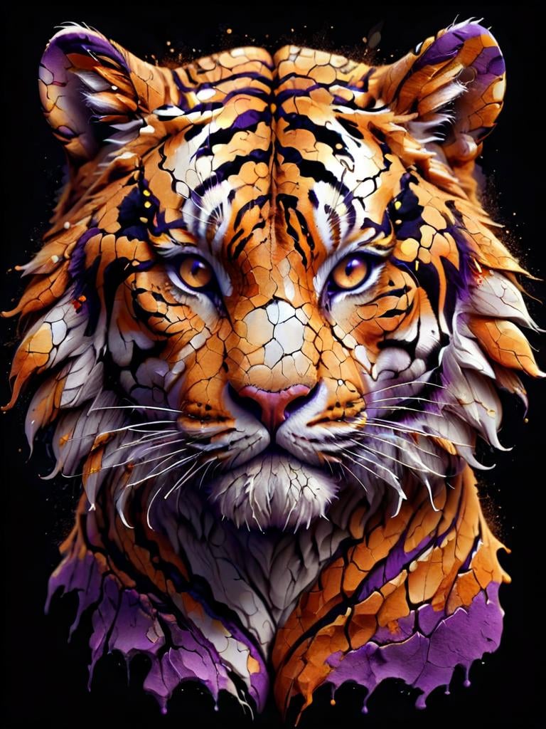 drath, thin, fine fractal glossy vivid colored ink sketch shiny contours outlines of a perfect physique bengal tiger silhouette, with orange and purple amber stone inlays <lora:dryearth-sdxl:1>