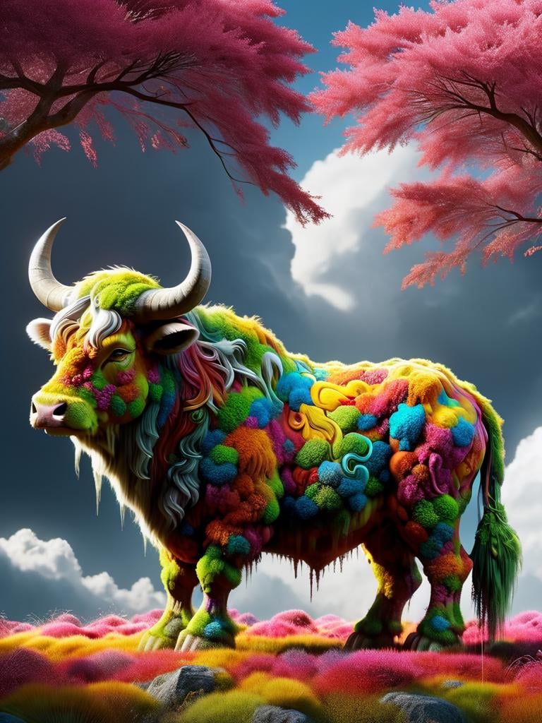 Colorful clouds turn into Chinese zodiac ox, real, light and shadow, in exhibition, ultra hd, realistic, vivid colors, highly detailed, UHD drawing, pen and ink, perfect composition, beautiful detailed intricate insanely detailed octane render trending on artstation, 8k artistic photography, photorealistic concept art, soft natural volumetric cinematic perfect light  <lora:ovrgrwth-sdxl:1> ovrgrwth