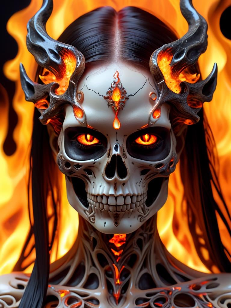 female in a mythical fire, masterpiece, perfect face, intricate details, horror theme, epoxy_skull <lora:epoxy_skull-sdxl:0.4>