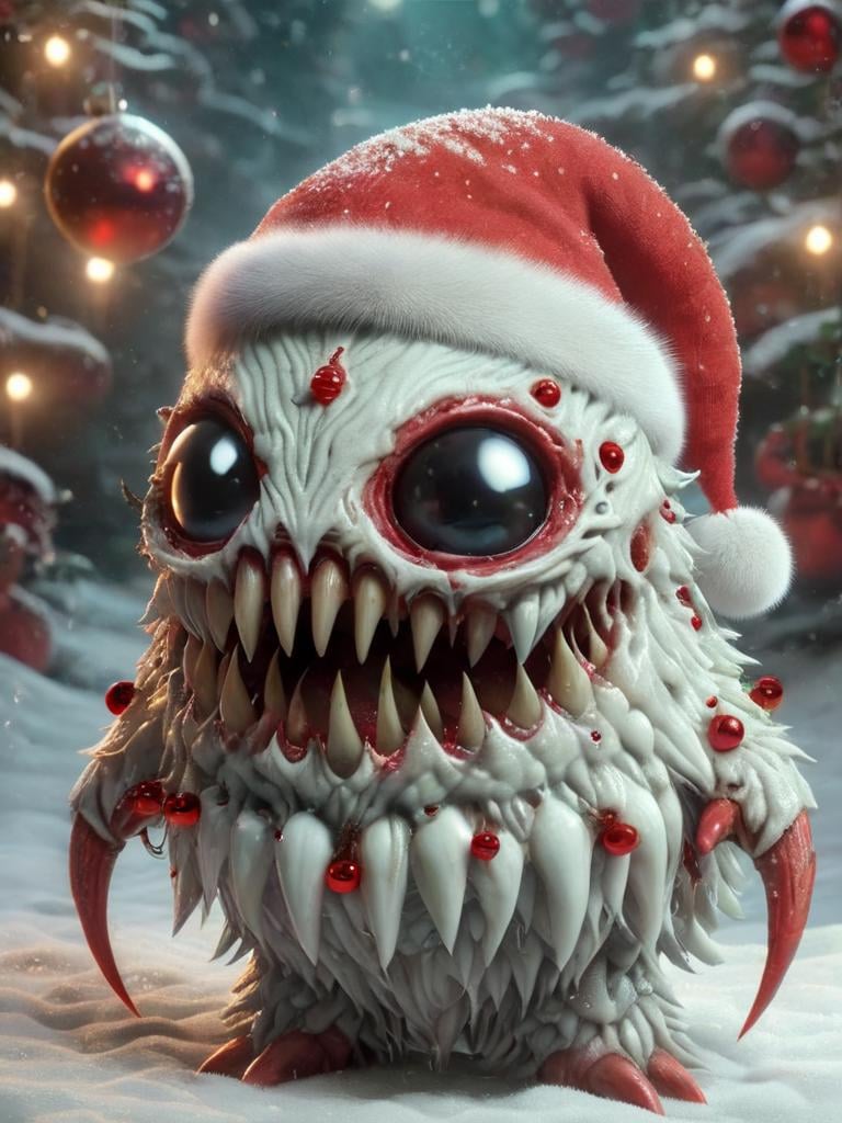 ral-chrcrts, a very creepy looking creature with a santa hat <lora:ral-chrcrts-sdxl:1>