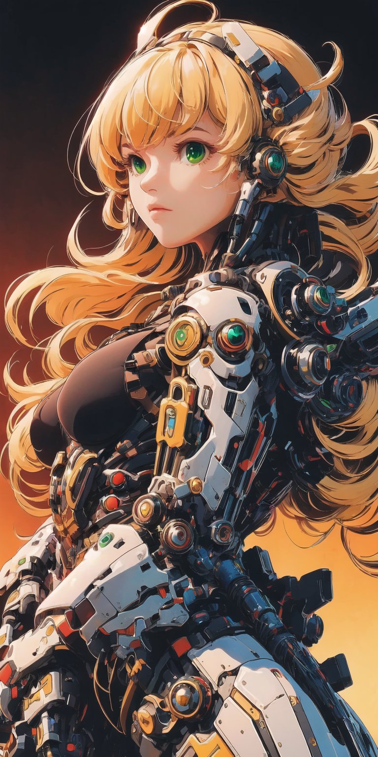 Mecha body ,tohru, amazing, high_resolution, cinematic, beautiful, Masterpiece ,Tima, blonde hair, Green eyes