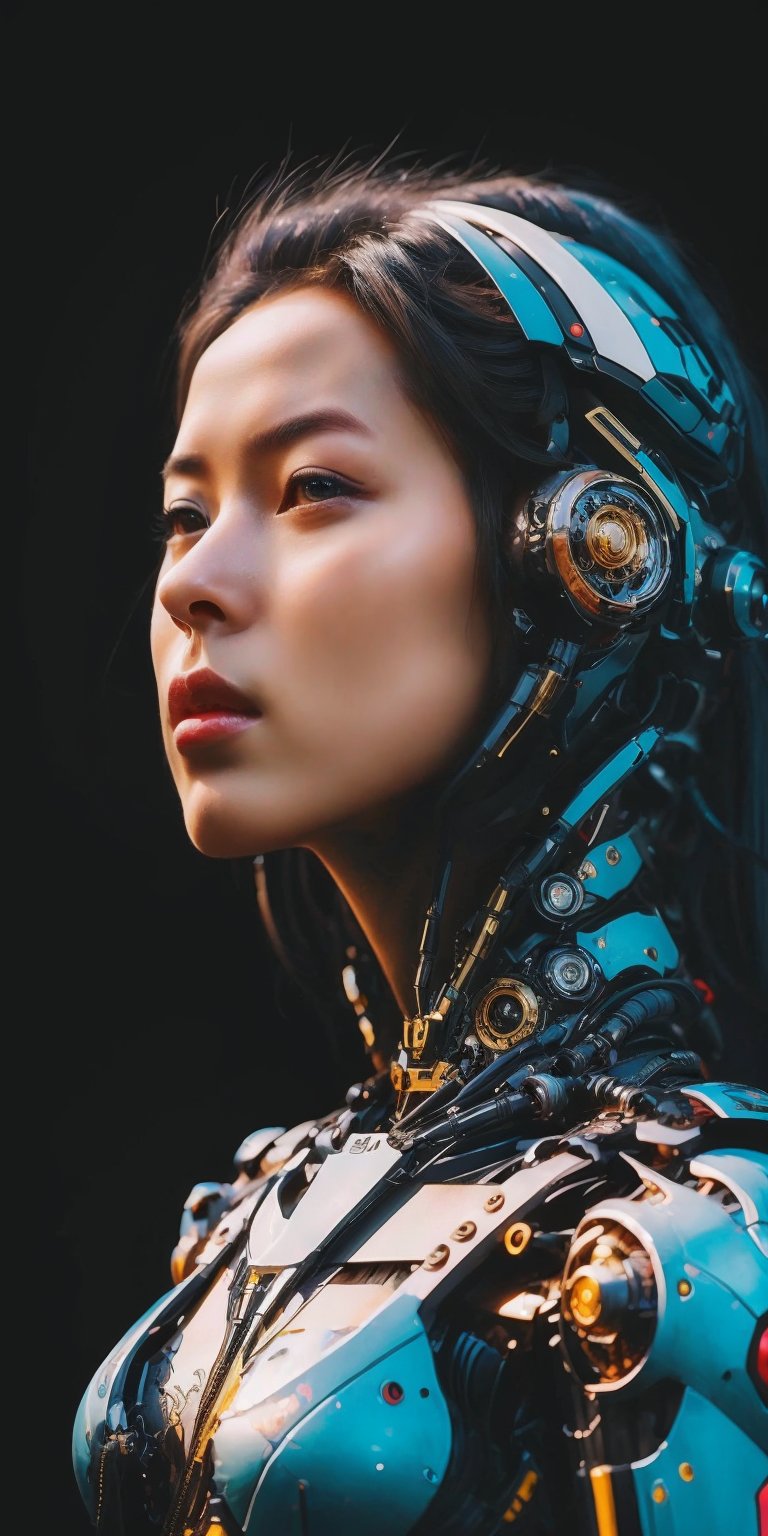 1 Girl, looking at viewer,Mecha body, amazing, high_resolution, cinematic, beautiful, Masterpiece , futuristic, cyberpunk,(hyperrealistic), beautiful face