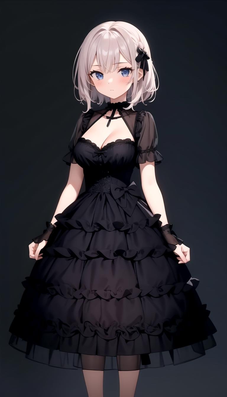 adult, 1girl,  medium breasts, full body, black dress, layered   <lyco:dressLo:0.5>