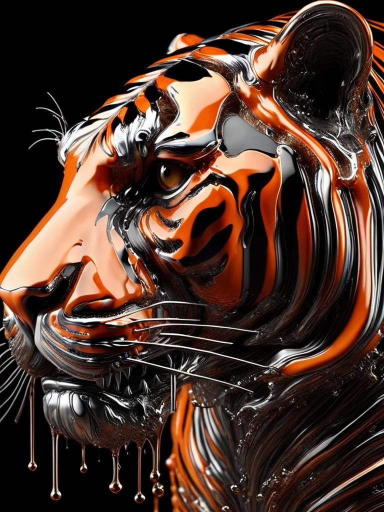 ral-chrome, tiger, 3d render, liquid, 4k, 8k, ultrahd, orange and black tiger stripes <lora:ral-chrome-sdxl:1>