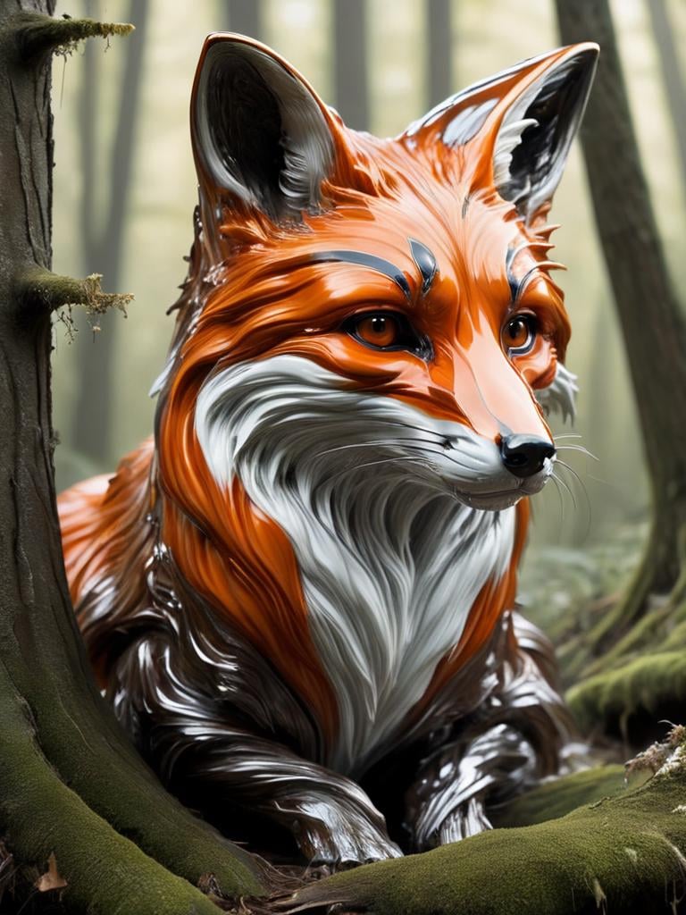 ral-chrome, fox, with brown orange and white fur, in mystical forest <lora:ral-chrome-sdxl:1>