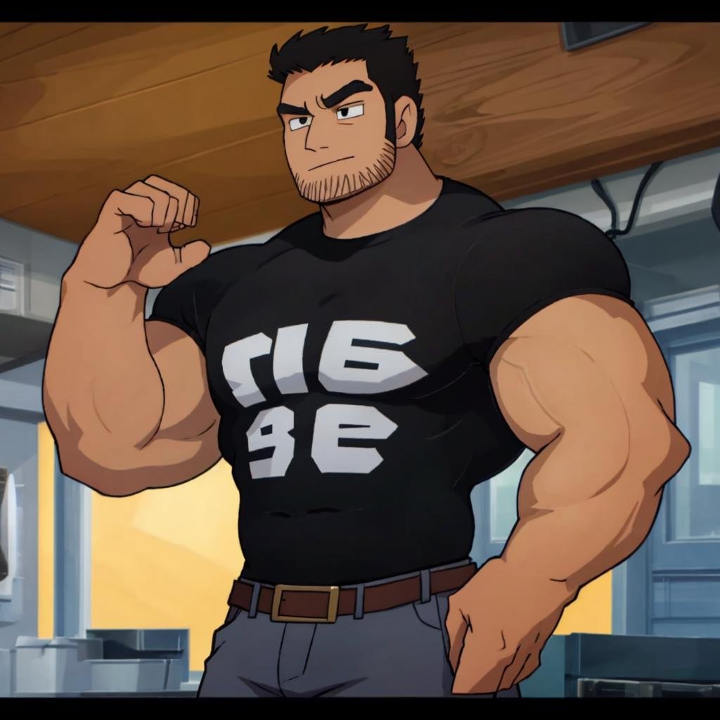 best quality, 4k, male, lucaslee, 1boy,  <lora:lucaslee-10:1>, black shirt, jeans, flexing, tight shirt, 