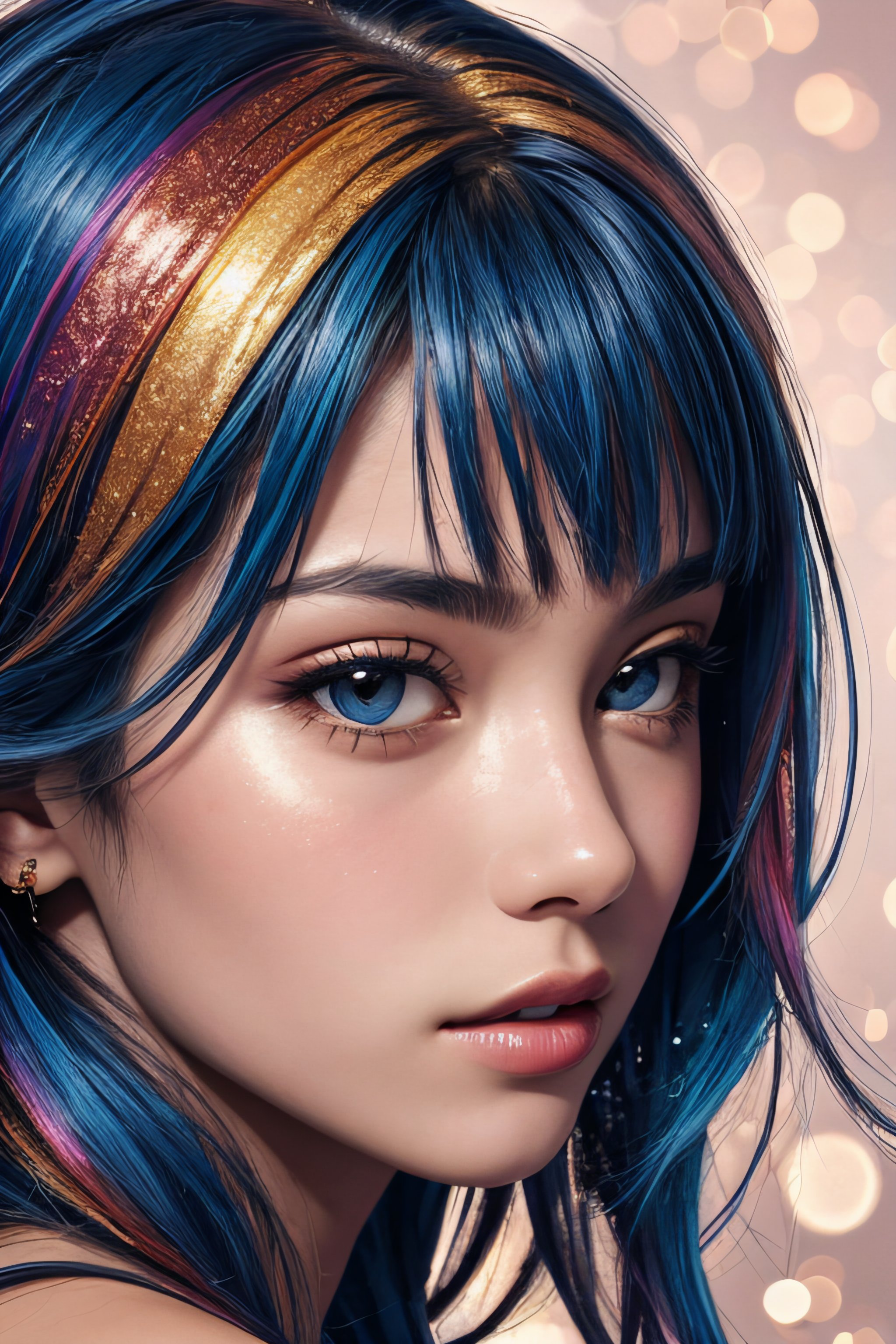 1girl, glitter, high_resolution, detailed, portrait, shiny skin, multicolor, 