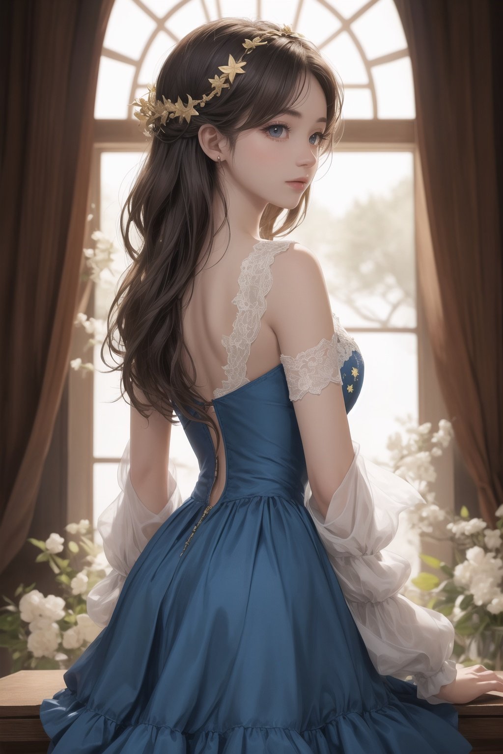 masterpiece,best quality,CG 8k wallpaper,illustration,amazing fine details and brush strokes,smooth,(((1girl))),extremely detailed,dynamic composition,motion,incredibly detailed,white court dress,loli,moonlight,beautiful,detailed eyes,[white hairblue hair],blue eyes,long_curly_hair,hands behind back,highly detailed,solo,full,amazing,beautiful,finely detail,(stars),galaxy,ray trace,Depth of field,