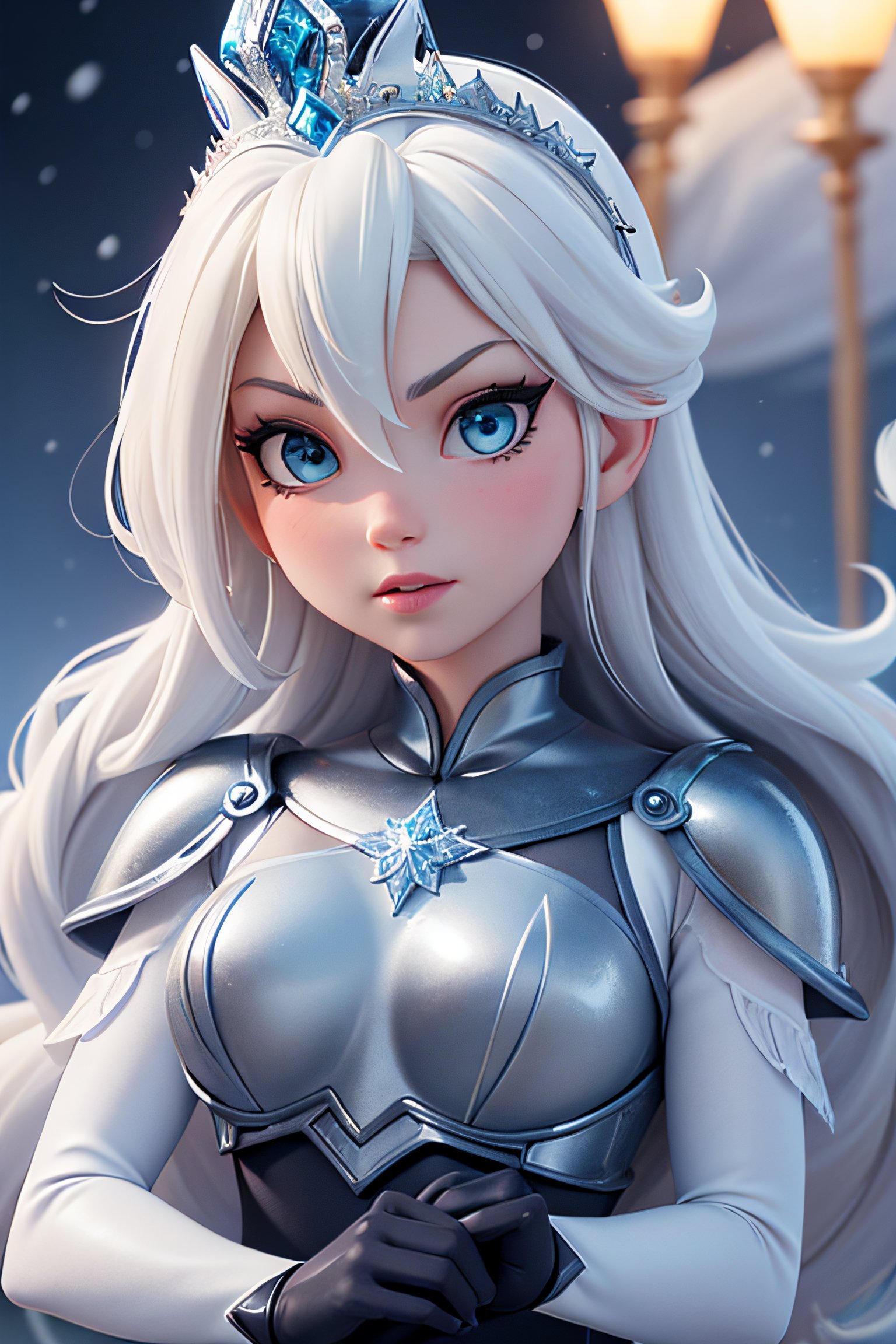 1girl, Elsa, latex armour, ice, snow, winter, sword, crown, evil, close-up, perfect boobs, high_res, high detailed, ,girl,glitter, shiny