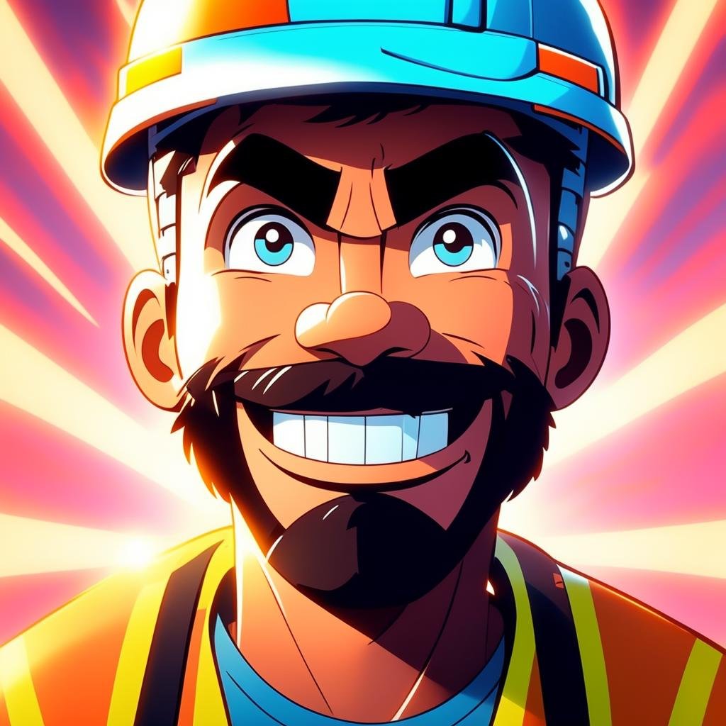 A construction worker smiling, Cartoon,CuteCartoonAF,, <lora:CuteCartoon15Config4WithTEV2:1>