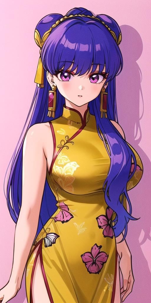 <lyco:ShanpuuRanmaV3:0.7>, shanpuuranma, large_breasts, standing, solo, China_Dress_Golden_SMPOVA, butterfly print,, masterpiece, best quality, detailed face, detailed eyes, highres,