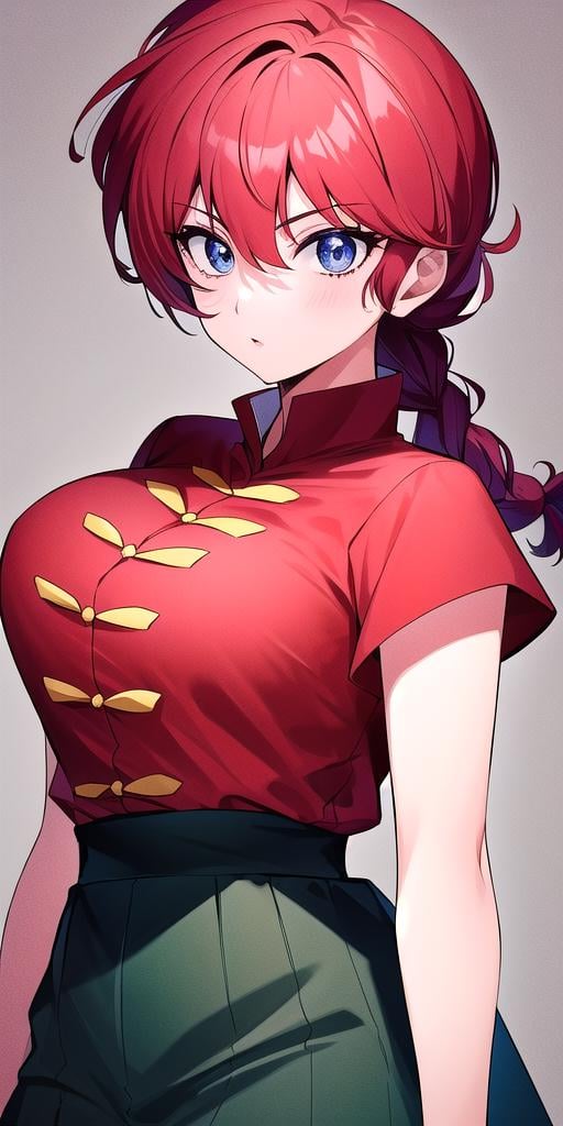 <lyco:RanmaChanV3:0.7>, RanmaChan, standing, solo, large_breasts, single_braid, RanmaRedShirt, masterpiece, best quality, detailed face, detailed eyes, highres,