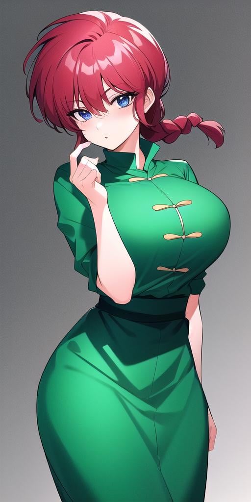 <lyco:RanmaChanV3:0.7>, RanmaChan, standing, solo, large_breasts, single_braid, RanmaRedShirt, masterpiece, best quality, detailed face, detailed eyes, highres,