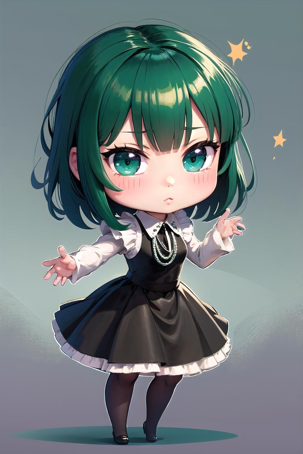 <lora:wrenchopmfubuki:1>, opmfubuki, green hair, maid, (kawaii:1.2), (sticker:1.2), masterpiece, best quality, (chibi:1.5), 