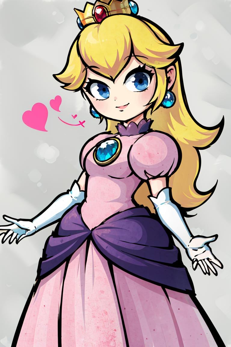 <lora:Style_of_the_Winds:0.8>, , ((masterpiece,best quality)), absurdres, <lora:Princess_Peach_Nintendo:0.8>, Princess_Peach,  (pink dress), blonde hair, blue eyes, long hair, crown, gem, gloves, puffy sleeves, short sleeves, white gloves, solo, smiling, looking at viewer, cowboy shot,     