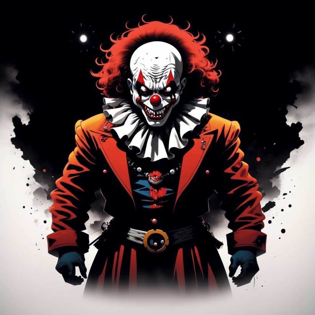 Scary clown, horror, terror, circular, ,T shirt design,TshirtDesignAF,,<lora:TshirtDesign15PasWithTE:1>