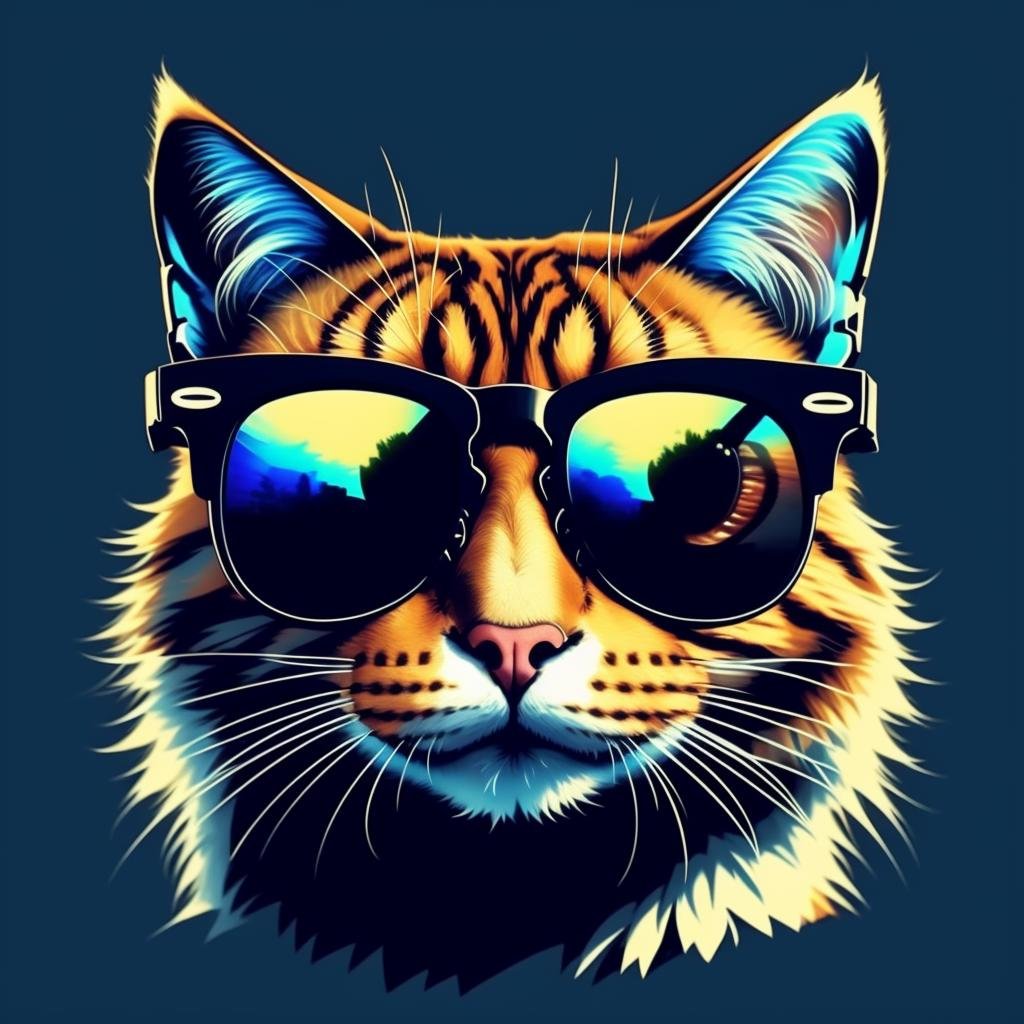 Cat wearing sunglasses, epic, cinematic,  ,T shirt design,TshirtDesignAF,,<lora:TshirtDesign15PasWithTE:1>