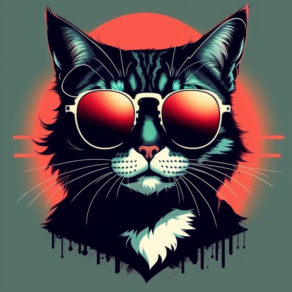 Cat wearing sunglasses, epic, cinematic,  ,T shirt design,TshirtDesignAF,,<lora:TshirtDesign15PasWithTE:1>