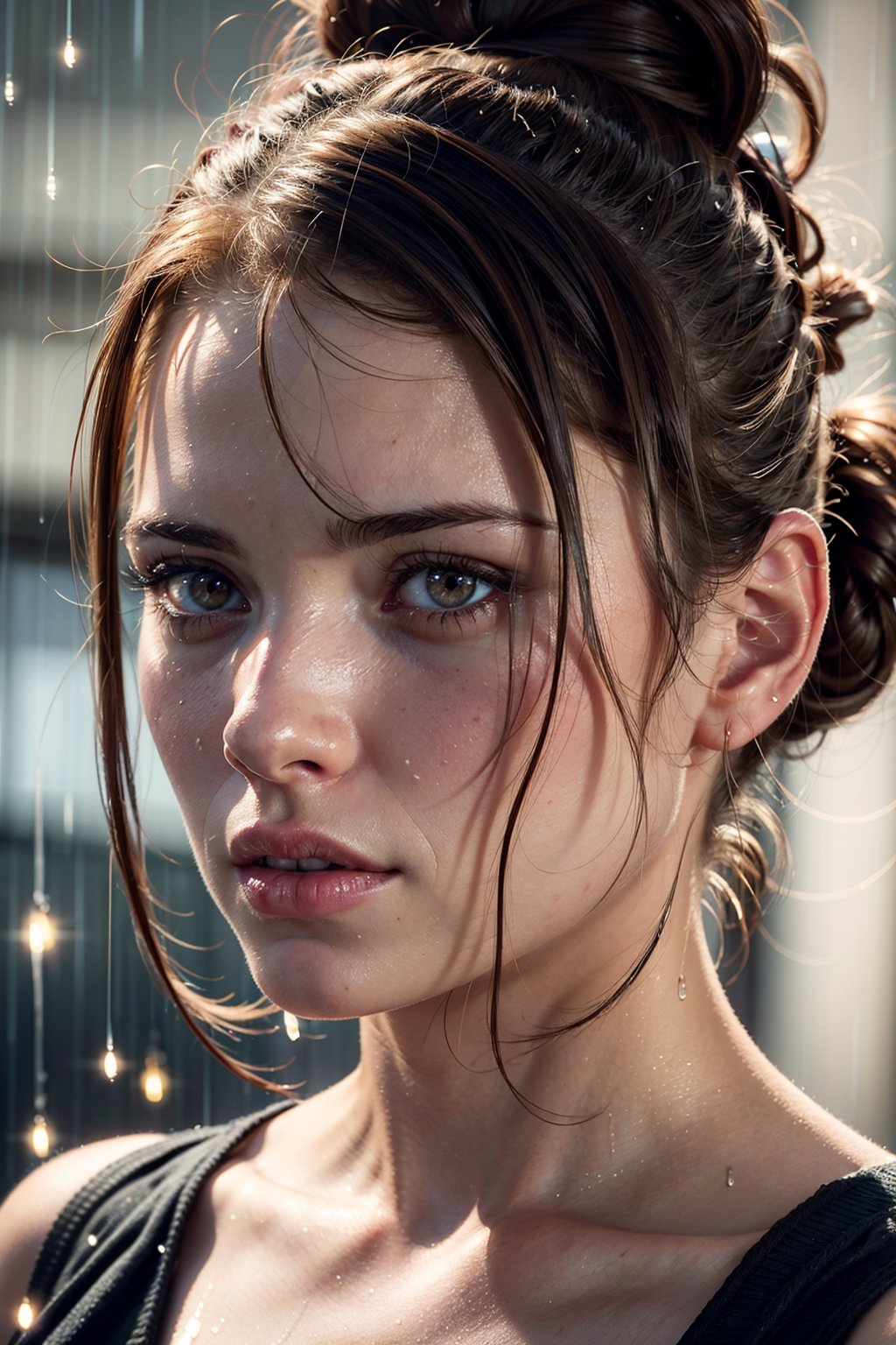 there is a woman with a messy bun in the rain, highly realistic digital art, very realistic digital art, beautiful digital artwork, cinematic realistic portrait, ultra realistic digital painting, gorgeous face portrait, beautiful portrait photo, detailed beauty portrait, beautiful realistic face, ultra realistic digital art, ultra-realistic digital art, detailed beautiful portrait, realistic digital painting, beautiful face portrait
