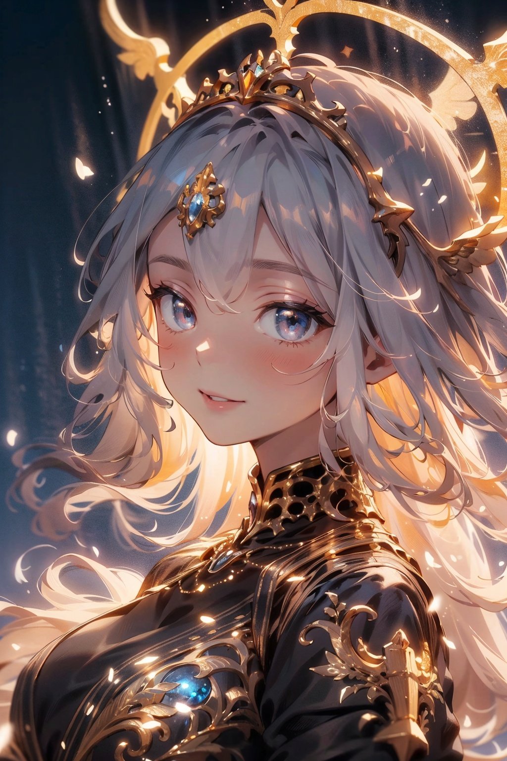  Best quality, 8k,cg,(masterpiece, top quality, best quality, official art, beautiful and aesthetic, in center, face front:1) a girl, smile, close-up portrait, and a machine he was using, in the style of ornate complexity, dark orange and light bronze, abstraction-création, elaborate costumes, light crimson and gray, varying perspectives, light gold and bronze