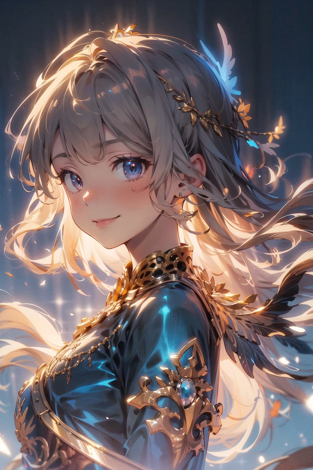  Best quality, 8k,cg,(masterpiece, top quality, best quality, official art, beautiful and aesthetic, in center, face front:1) a girl, smile, close-up portrait, and a machine he was using, in the style of ornate complexity, dark orange and light bronze, abstraction-création, elaborate costumes, light crimson and gray, varying perspectives, light gold and bronze