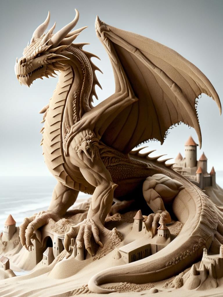 ral-sand, a dragon and a castle <lora:ral-sand-sdxl:1>