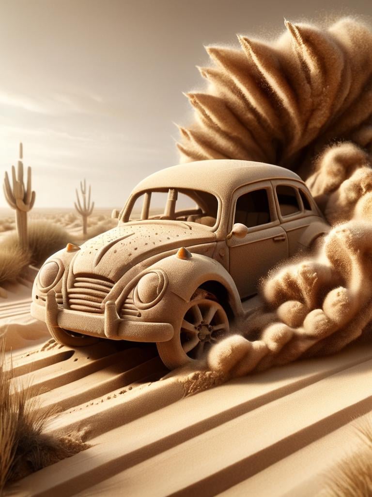 ral-sand, a car is driving through a desert <lora:ral-sand-sdxl:1>