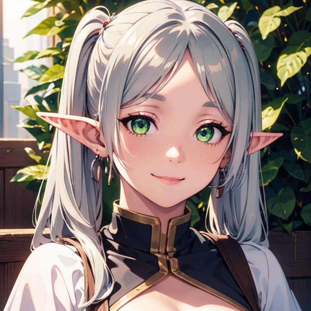 <lora:jingling_10:0.6>,face lighting,bright backlight,super high resolution,best quality,Photos,4k,(Realistic:1.2),jingling,1girl,green eyes,silver hair,elf ears,smile,twintails,