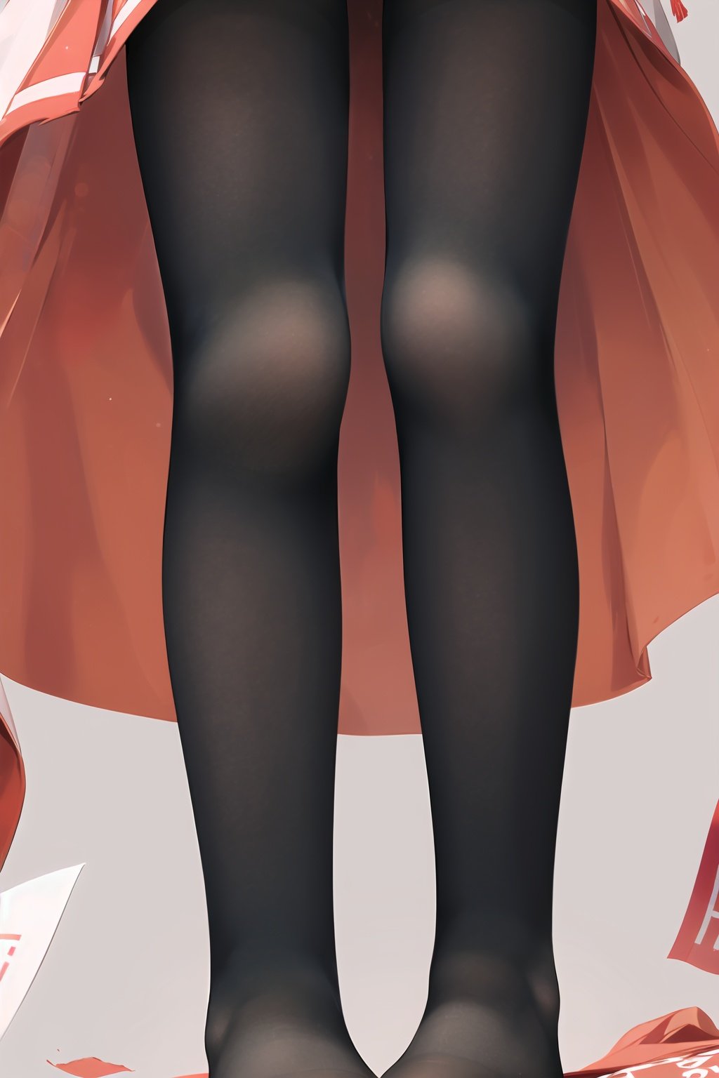  shion_(mirudakemann),Fkey, from below, {{{lower body}}},year_2023,1girl, miko, tabi, legs apart, ofuda on pussy, skirt,((black pantyhose)),no shoes,loli