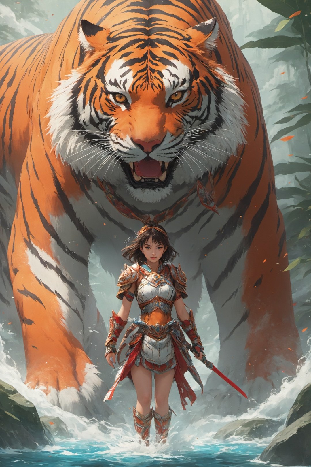  absurdres,incredibly absurdres,reality,realistic,,(solo:1.2),1girl,,full_shot,Beast Spirit Guardian,moyou, ,armor,tiger,Anime style