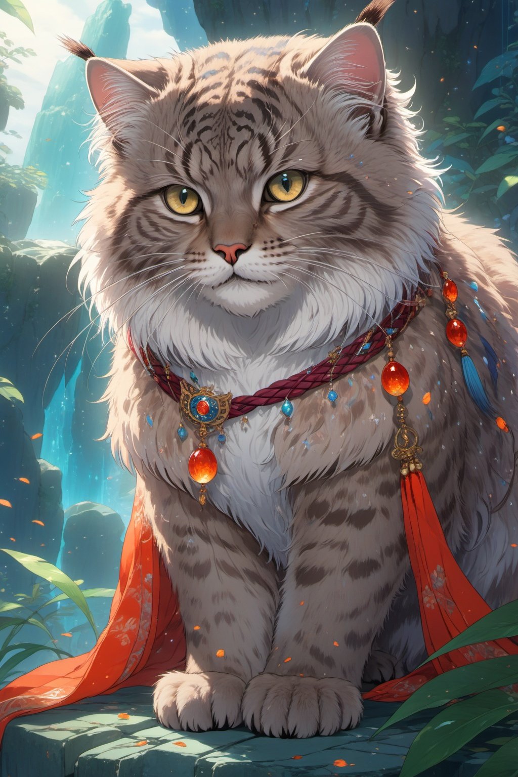  Animal, anime style, (masterpiece: 1.3), best quality, anime works, hanfu, wide sleeve flowing fairy skirt, (s4s the pallas' cat), photos, 8k, complex, highly meticulous, majestic, digital photography, broken glass, (fine and meticulous beautiful eyes: 1.2), hdr, lifelike, high-definition, animation style, key vision, vibrant, studio animation, highly detailed,