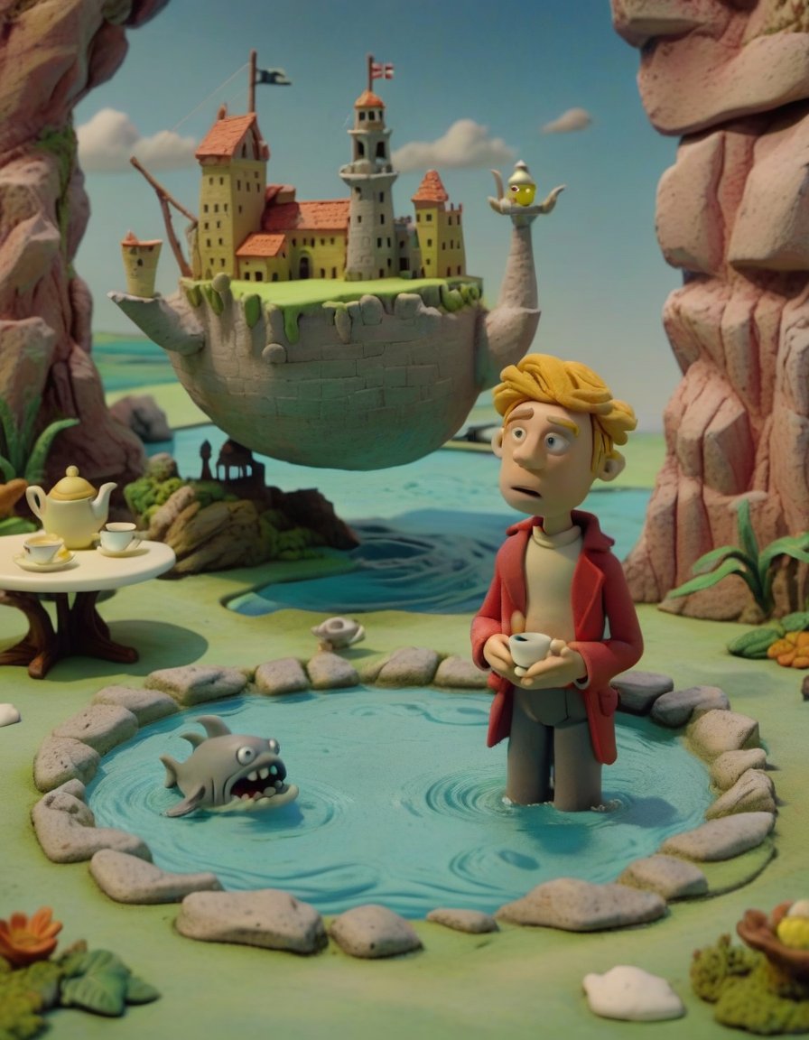 claymation, best quality, masterpiece, a Danish boy in Atlantis landscape at Tea time <lora:CLAYMATE_V2.03_:1>