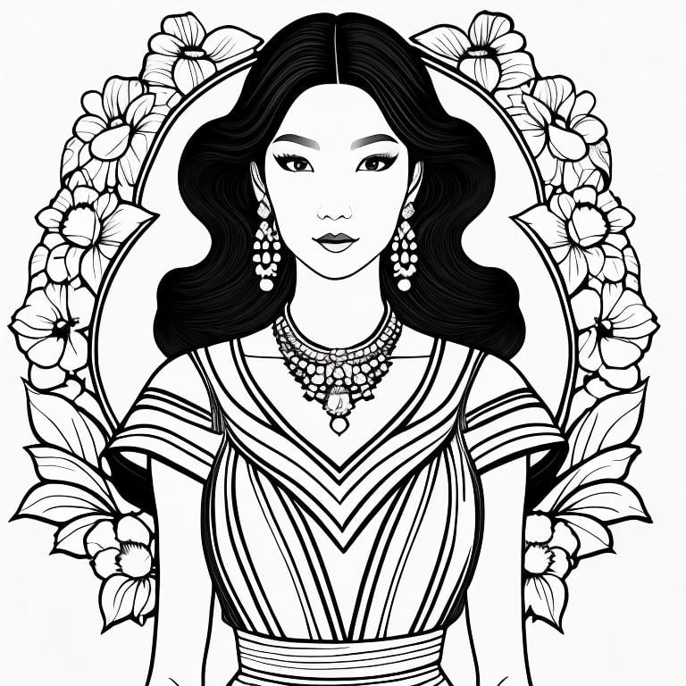 A stunning asian woman, portrait, close ,Coloring Book, ColoringBookAF,,   <lora:ColoringBook21Config4WithoutTEV2:1>