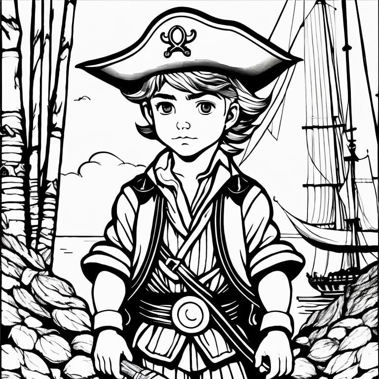 A Pirate boy, Coloring Book, ColoringBookAF,,   <lora:ColoringBook21Config4WithoutTEV2:1>