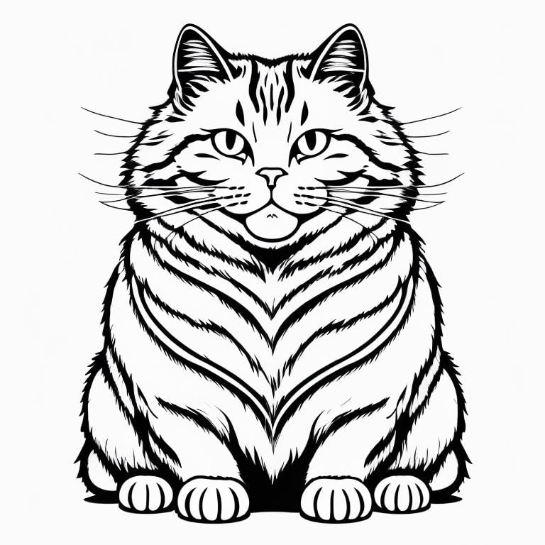 A fat cat, ,Coloring Book, ColoringBookAF,,   <lora:ColoringBook21Config4WithoutTEV2:1>