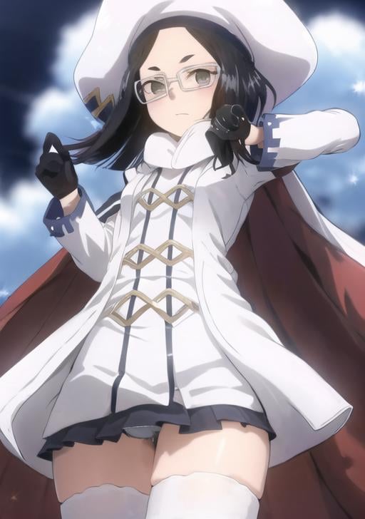 <lora:Reginleif:0.9>, Reginleif, 1girl, solo, gloves, hat, glasses, hood, explosion,black hair,