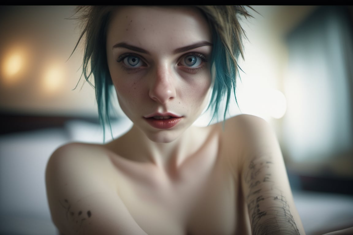 ((handjob)), Thorough, analog style, eye focus, highest quality, (highly detailed skin), photo of a exquisitely beautiful pale skin punk italian girl naked woman holding penis of naked man in hand, perfect face, alluring eyes, [seductive makeup], skin pores, indoor, messy bedroom, (bokeh:0.6), sharp focus, dappled lighting, (backlighting:0.7), film grain, photographed on a Sony A7R IV, 18mm F/1.7 cine lens, (highly detailed, intricately detailed), 8k, HDR, seductively posing, front view, (uppper body:0.9)