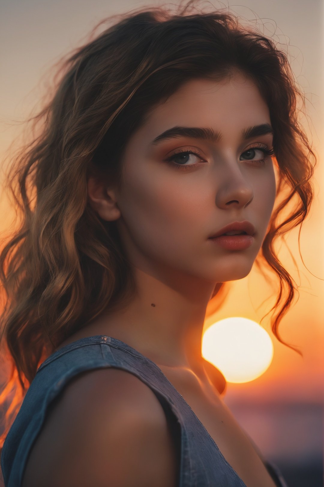 1girl, sunset detailed, surreal dramatic lighting shadow (lofi, analog, kodak film) by Brandon Woelfel for cgart mayfly\(model\) test